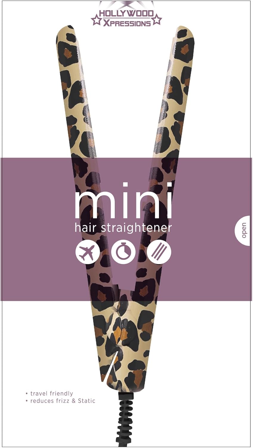 Leopard Print Mini Hair Straightener for Women, 60-Second Quick Heat, Ceramic Plates, Travel Size - Image 3