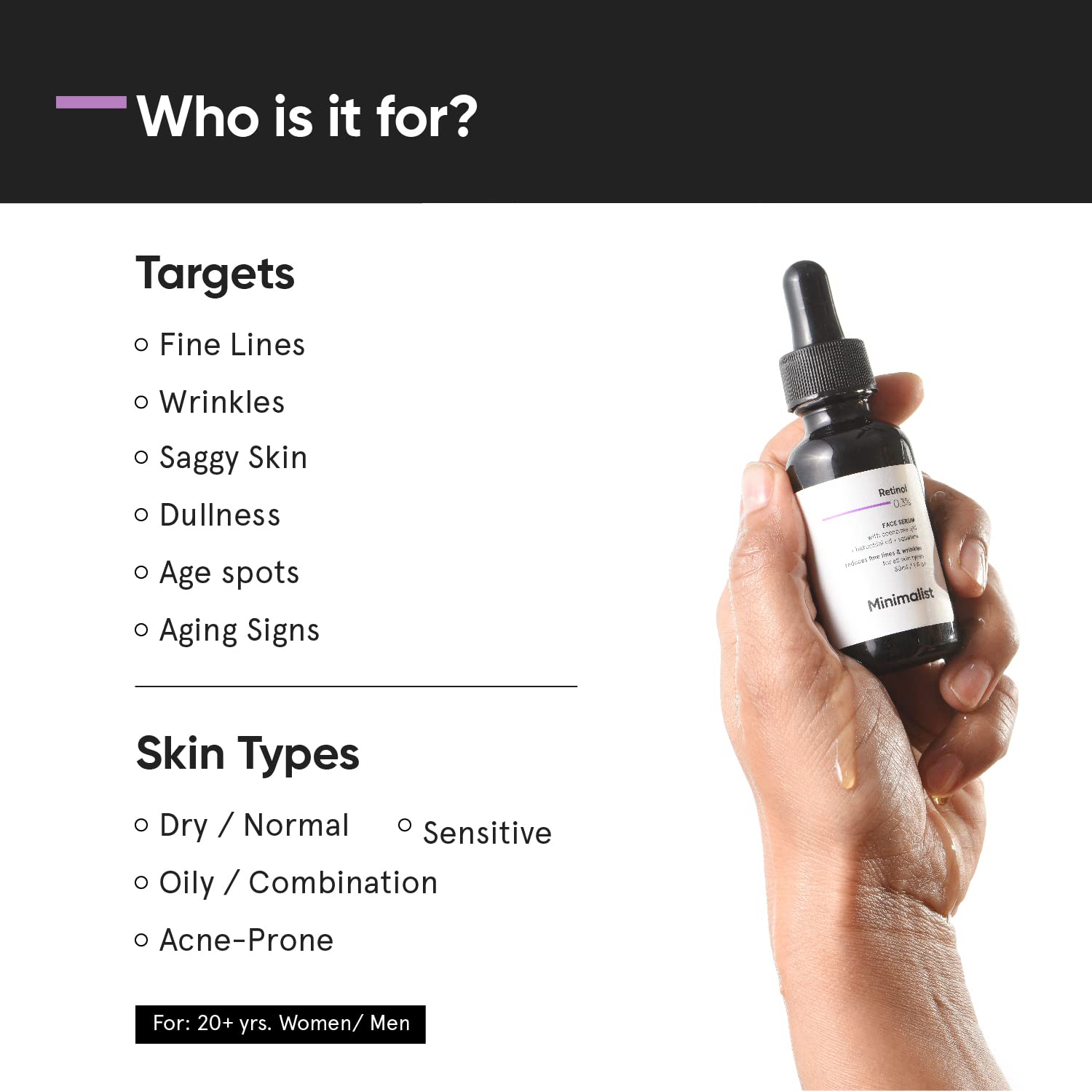 Minimalist 0.3% Retinol Night Serum with Bakuchiol & Squalane 1 Fl Oz - Image 2