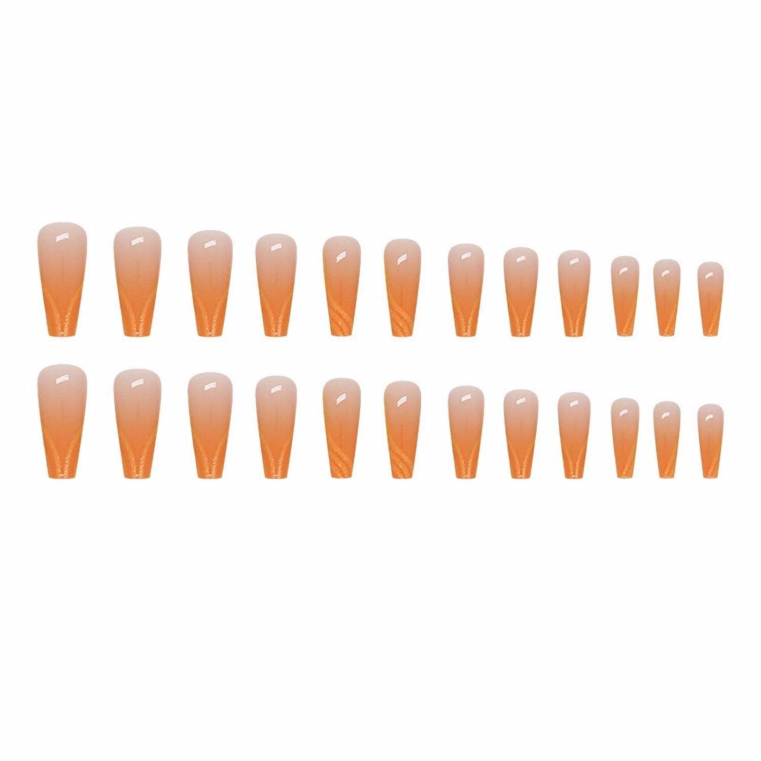 MISUD 24 pcs Long Glossy Orange Ombre Acrylic Coffin Press on Nails Ballerina Design - Image 2