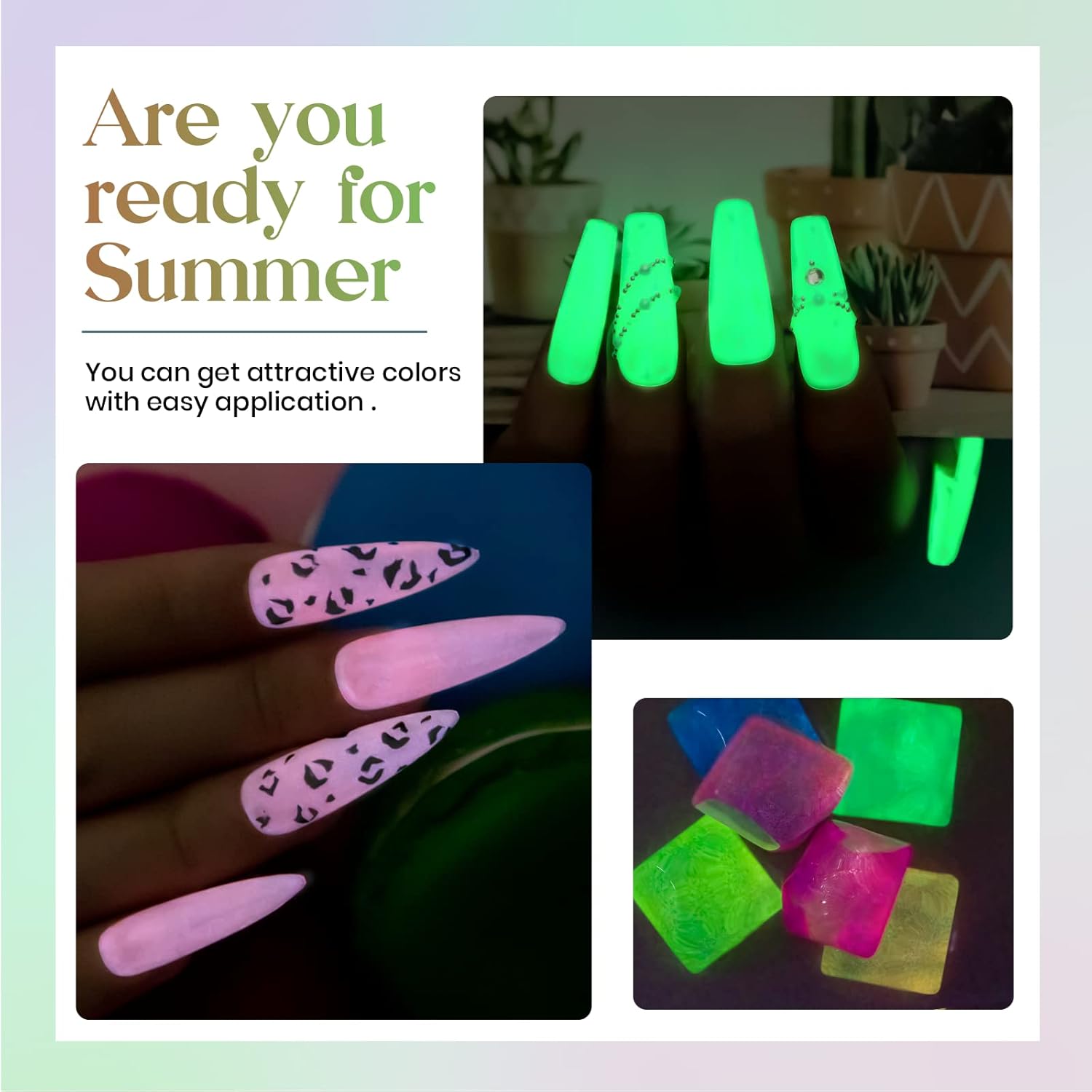 Mizhse 6-Color Glow in Dark Gel Nail Polish Set with Magnet Stick for Spring Summer Manicure - Image 3