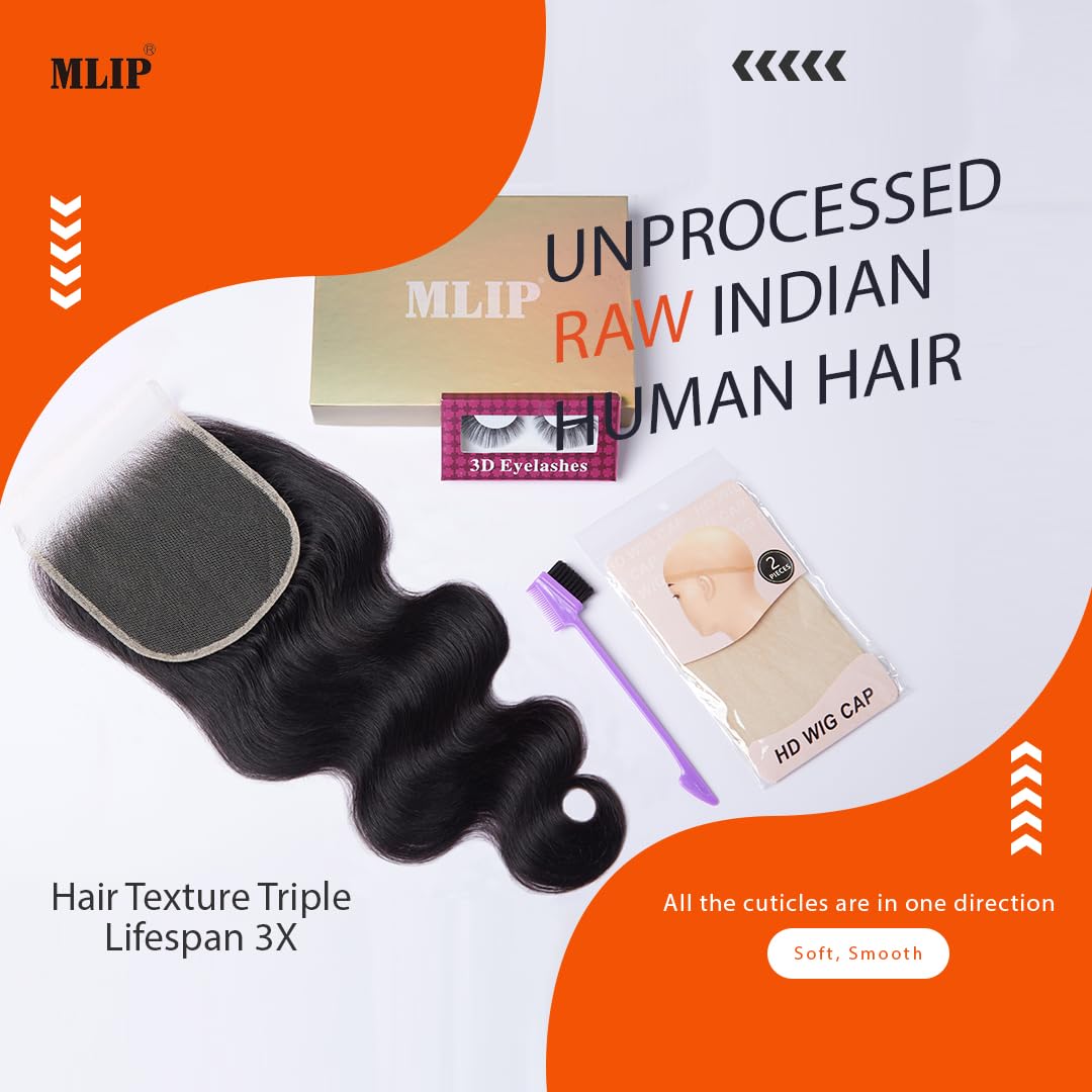 Mlip 5x5 HD Lace Body Wave 14 Inch Raw Indian Human Hair Closure Pre-Plucked - Image 6