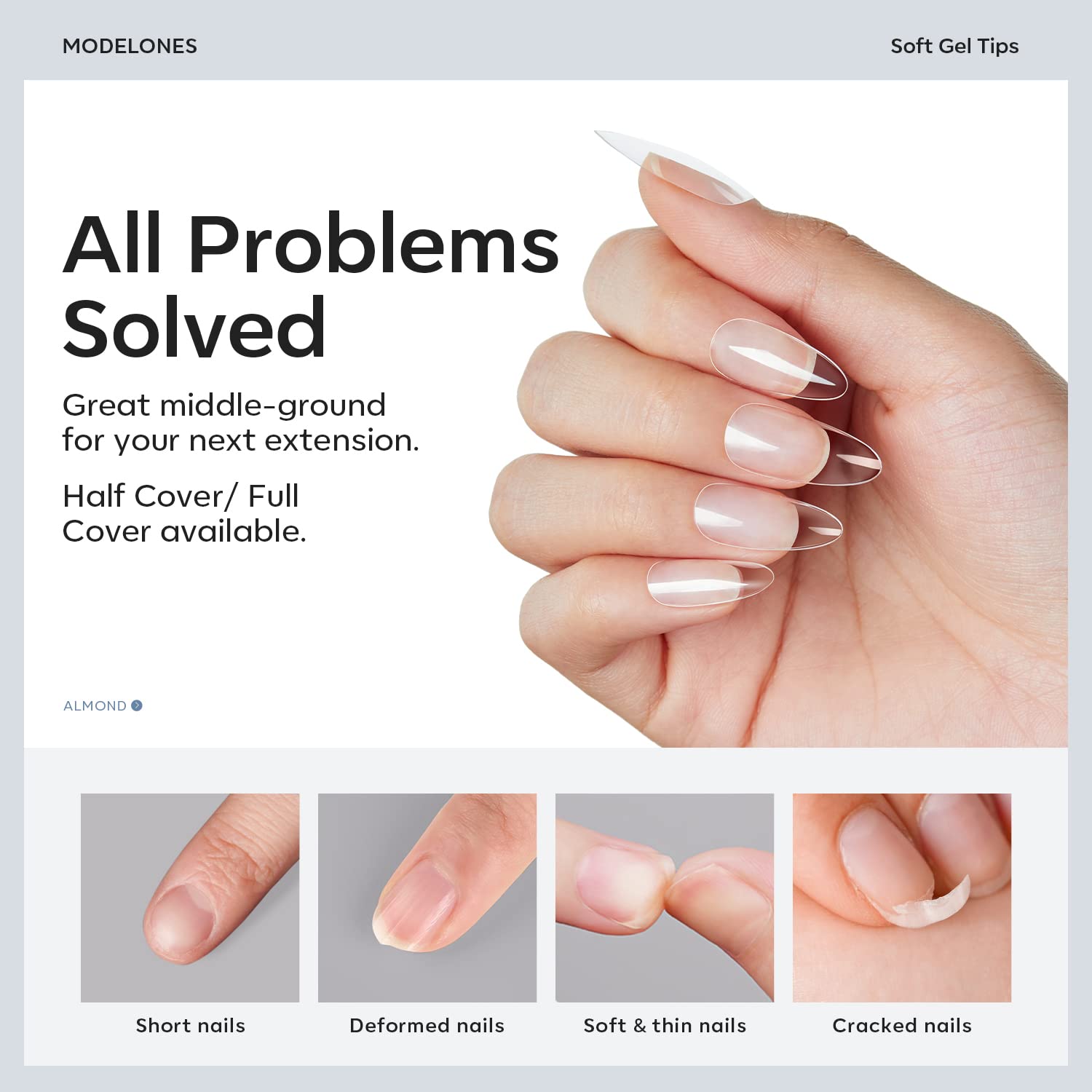 Modelones 510 Piece Clear Medium Almond Full Cover Nail Extension Tips in 15 Sizes - Image 4