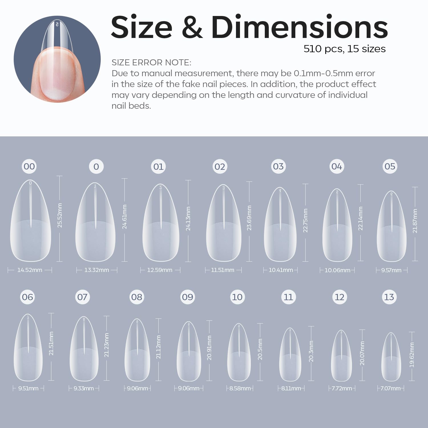 Modelones Medium Soft Gel Clear Almond Fake Nail Tips Kit 510 Pieces 15 Sizes - Image 6
