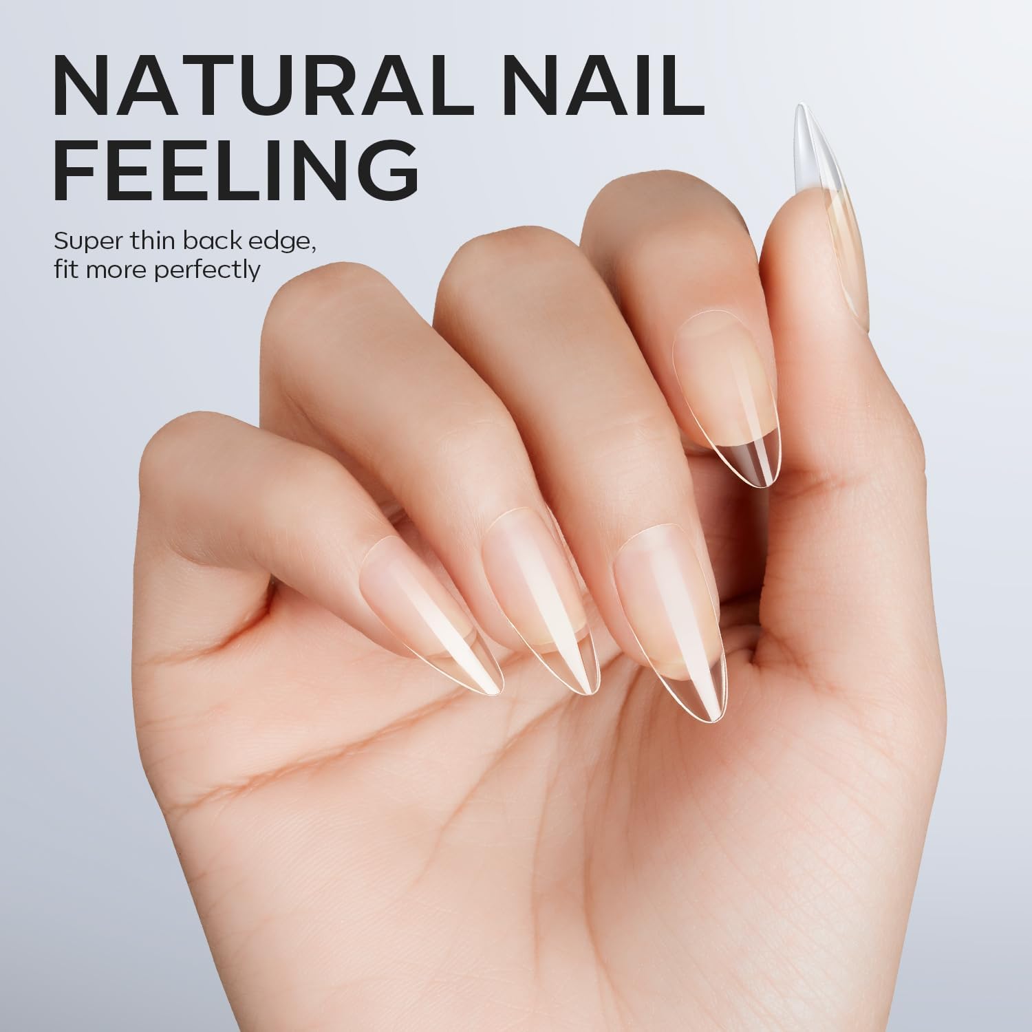 Modelones Medium Soft Gel Clear Almond Fake Nail Tips Kit 510 Pieces 15 Sizes - Image 7