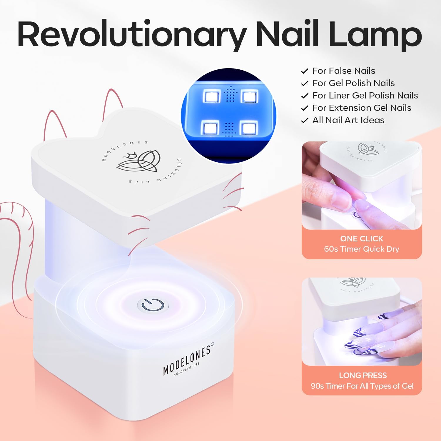 Modelones Medium Square Gel Nail Kit 216 Tips, 9-in-One Glue, and UV Lamp - Image 5