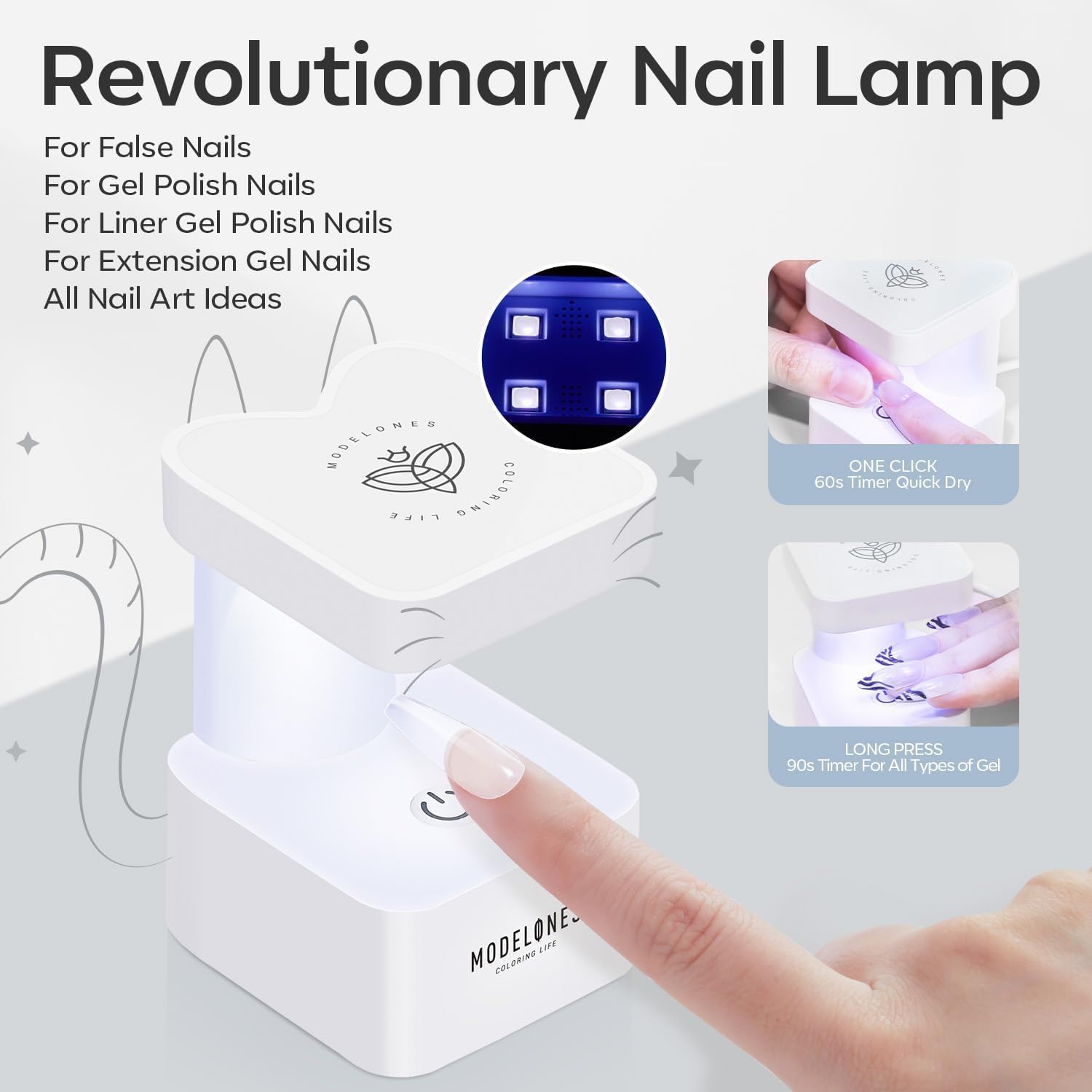 Modelones Medium Coffin Gel Nail Kit with 500 Fake Nails, 9-in-One Glue, and Mini UV Light - Image 4