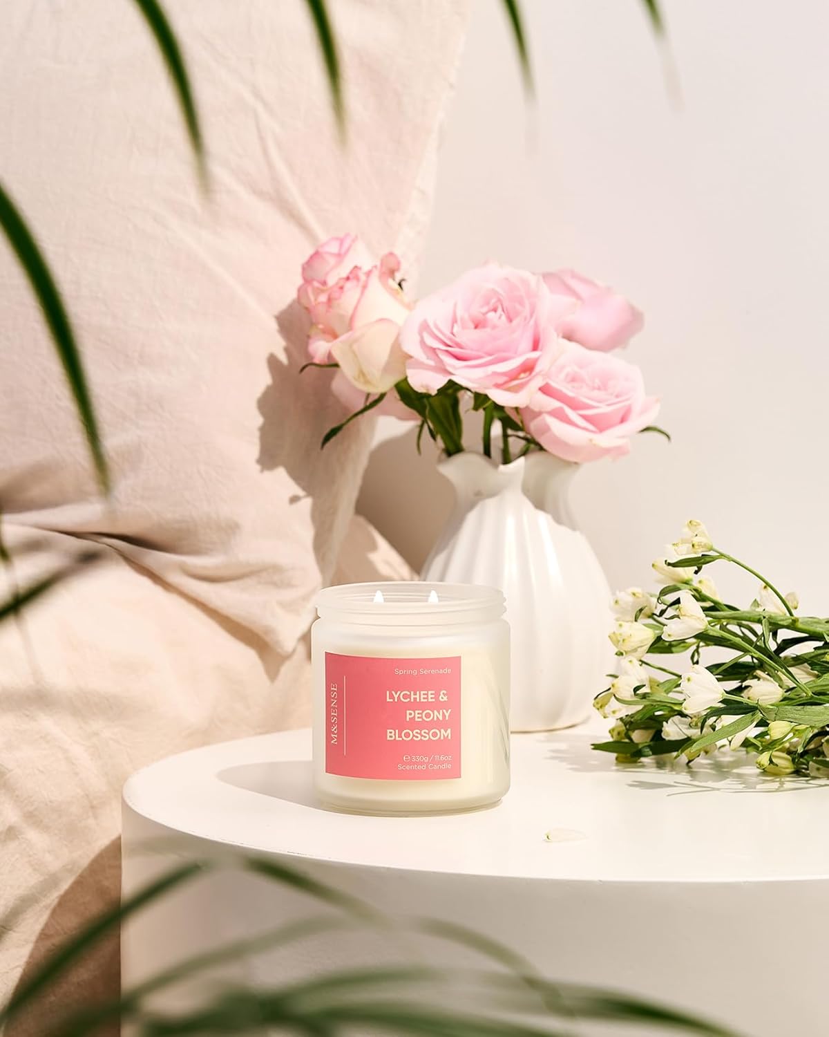 M&SENSE Lychee Peony Peach Scented Candle 11.6oz Natural Soy Wax 2-Wick for Relaxation - Image 6