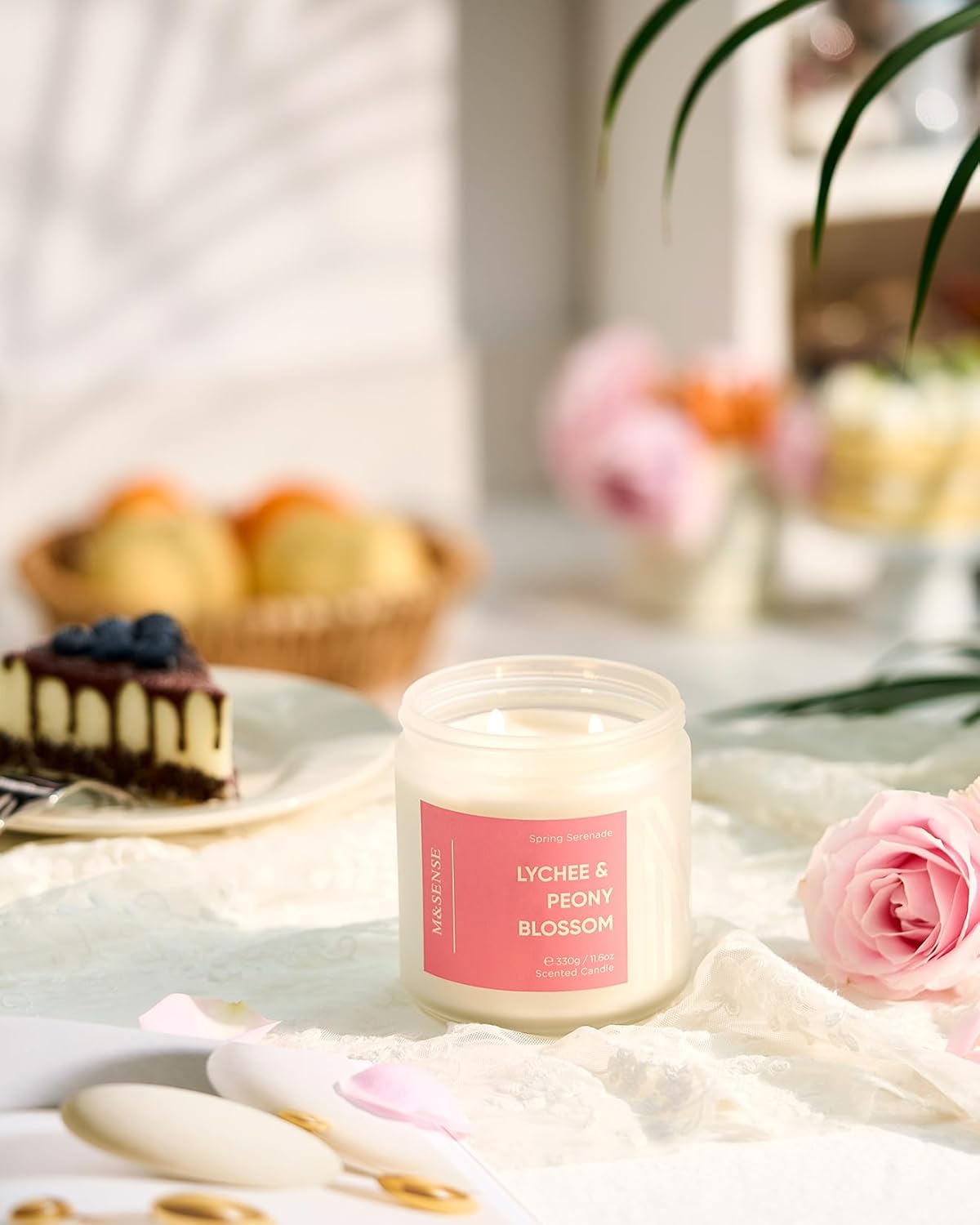 M&SENSE Lychee Peony Peach Scented Candle 11.6oz Natural Soy Wax 2-Wick for Relaxation - Image 7