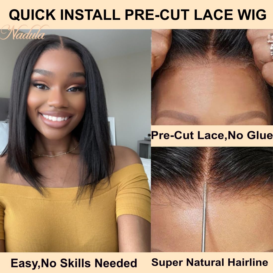 Nadula 10 Inch Glueless Yaki Straight Bob Wig HD Lace Front Human Hair - Image 4