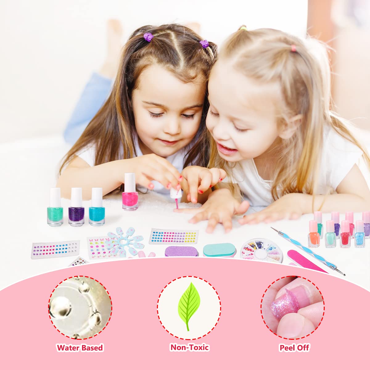 34-Piece Non-Toxic Nail Art Kit for Girls with Polish and Design Tools - Image 3