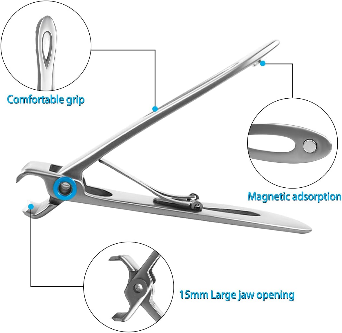 Extra Large 15mm Wide Jaw Stainless Steel Nail Clippers for Thick Toenails - Image 5
