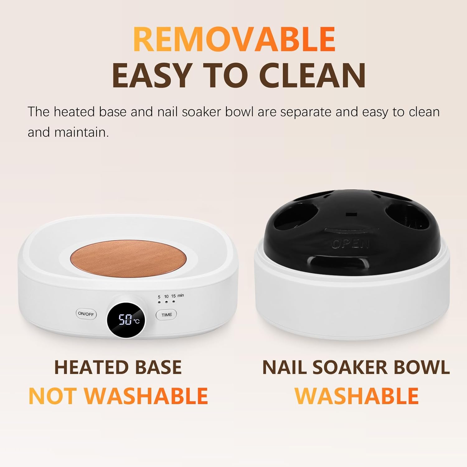 Adjustable Temperature Nail Soaking Bowl for Acrylic and Dip Gel Removal with Cuticle Pusher - Image 5