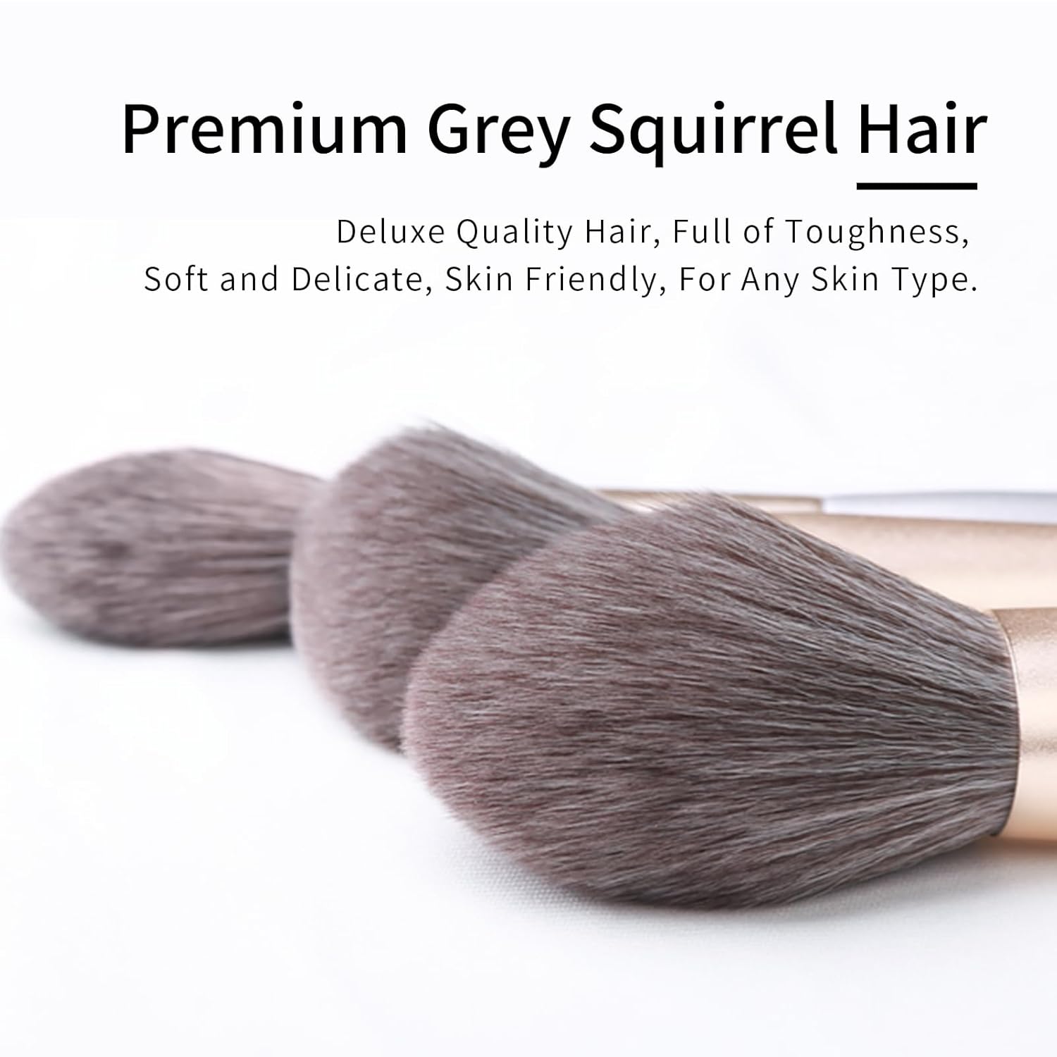 Natural Grey Squirrel Hair Makeup Brush Set with Case, 12 Piece Professional Cosmetic Brushes - Image 3