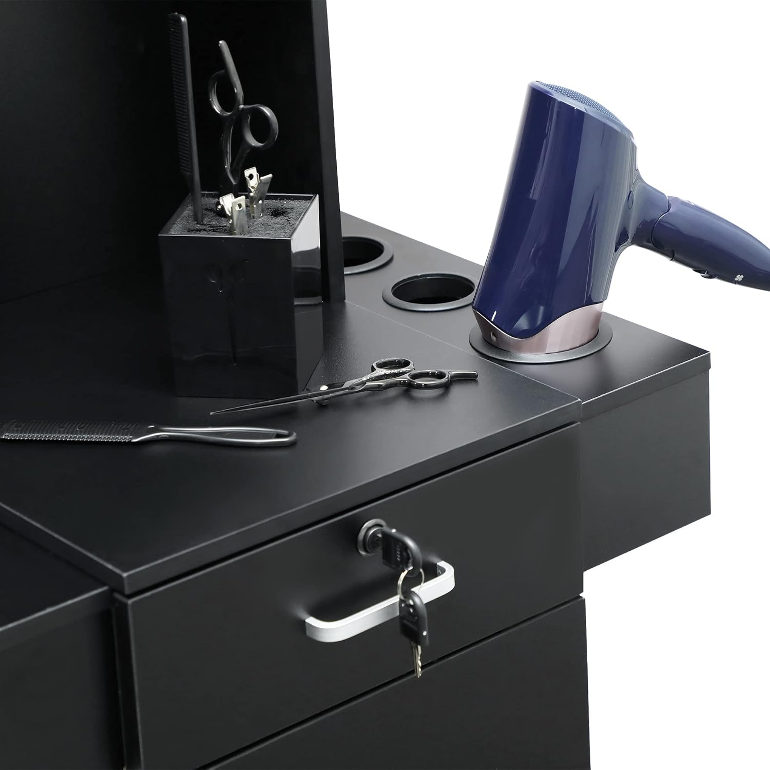 NicBex Black Wall Mount Salon Station with Locking Drawer and Glass Door - Image 4
