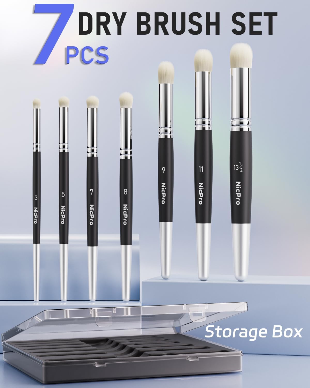 Nicpro 7-Piece Miniature Painting Dry Brush Set with Storage Case for Hobbyists - Image 2