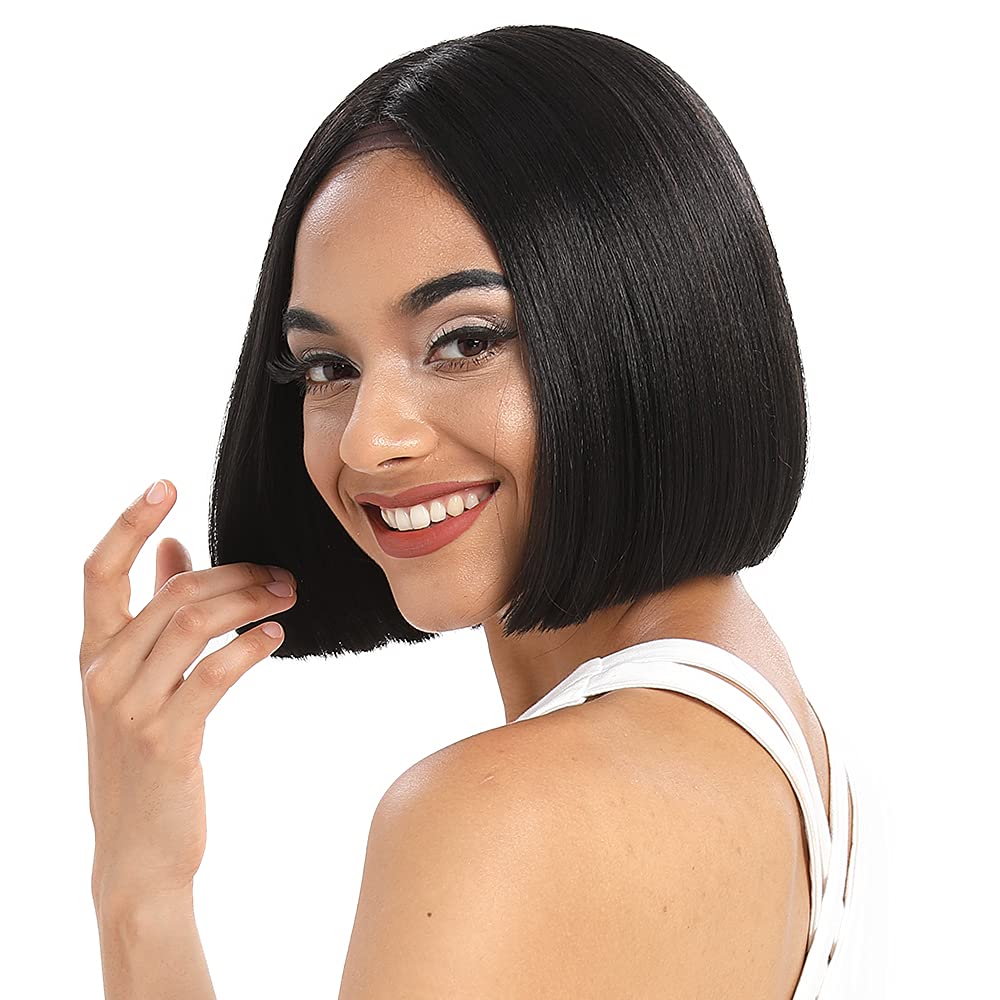 NOBLE 10 Inch Short Straight Black Bob Wig for Women, 150% Density HD Lace - Image 7