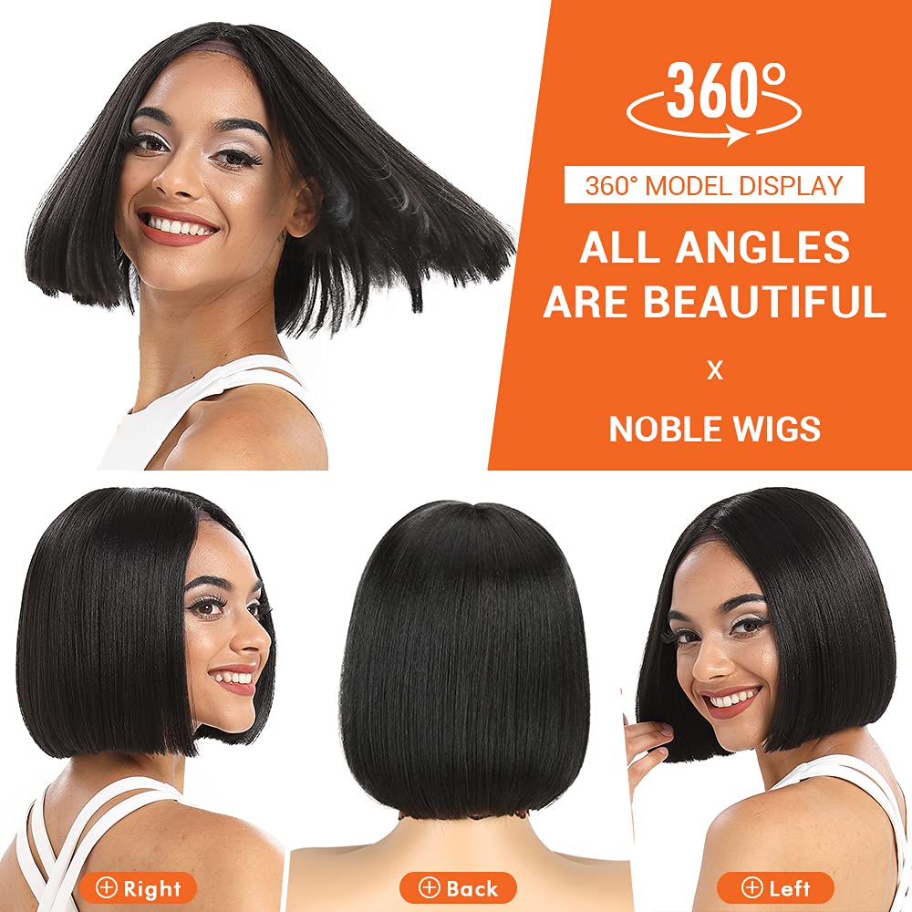 NOBLE 10 Inch Short Straight Black Bob Wig for Women, 150% Density HD Lace - Image 2