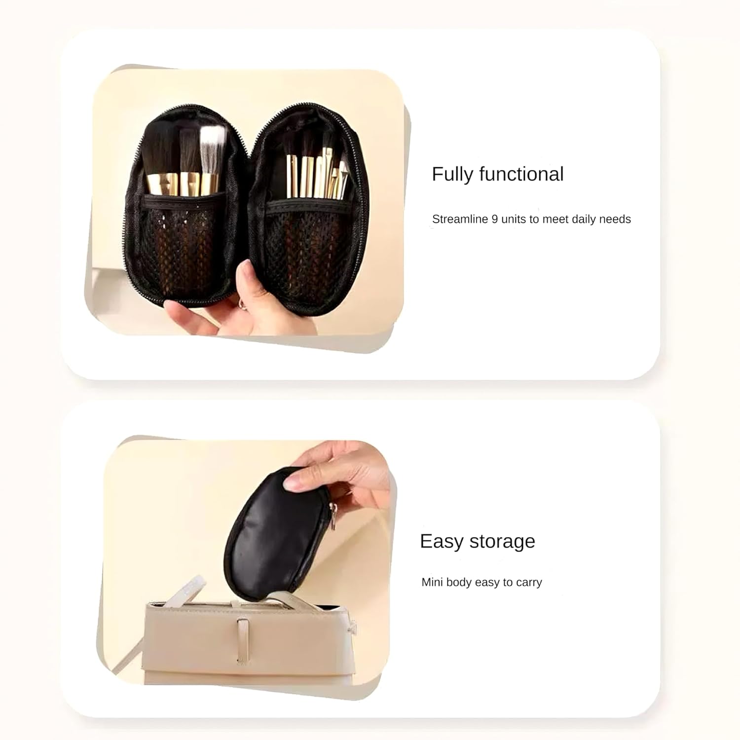 Novo Mini 9-Piece Makeup Brush Set Soft Synthetic Bristles with Travel Bag - Image 8