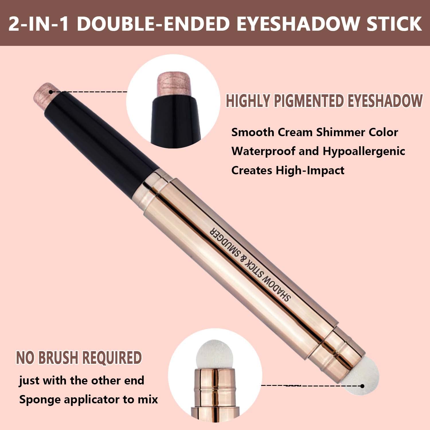 Nude Rose Gold Cream Eyeshadow Stick Hypoallergenic Waterproof Shimmer Pencil for Dimensional Eyes - Image 2