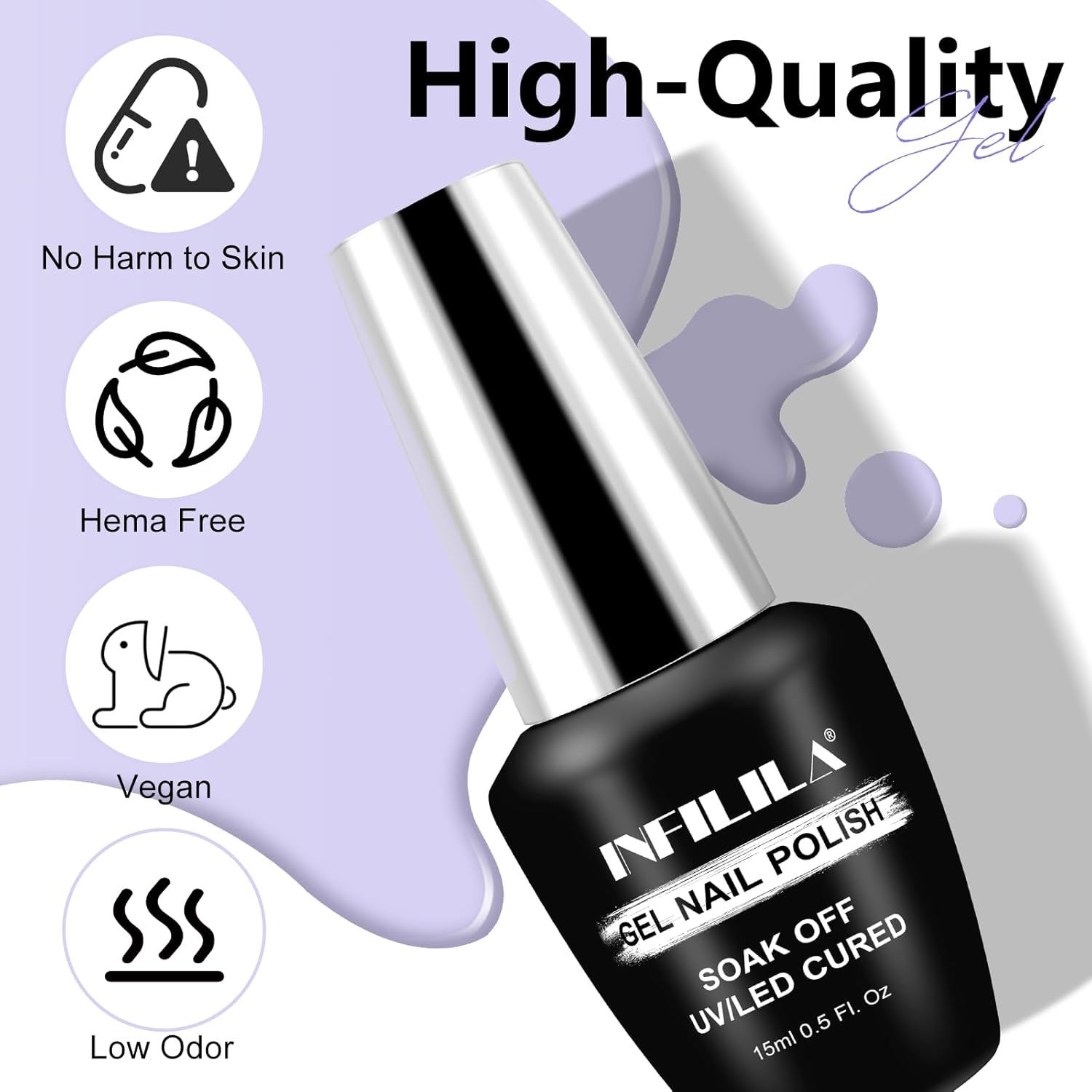 NXJ INFILILA 15ml Lavender Lilac Purple Gel Nail Polish Hema Free High Gloss UV Soak Off - Image 6