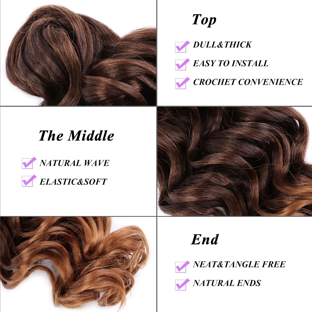 12 Inch Ocean Wave Crochet Hair Extensions 8 Packs Ombre Light Brown to Brown Deep Wave Synthetic Hair - Image 3