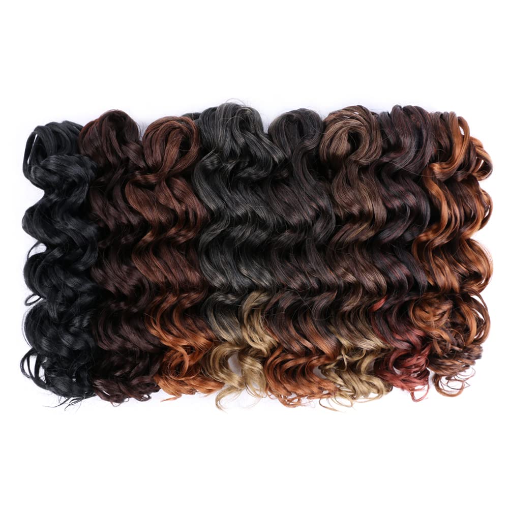 12 Inch Ocean Wave Crochet Hair Extensions 8 Packs Ombre Light Brown to Brown Deep Wave Synthetic Hair - Image 8