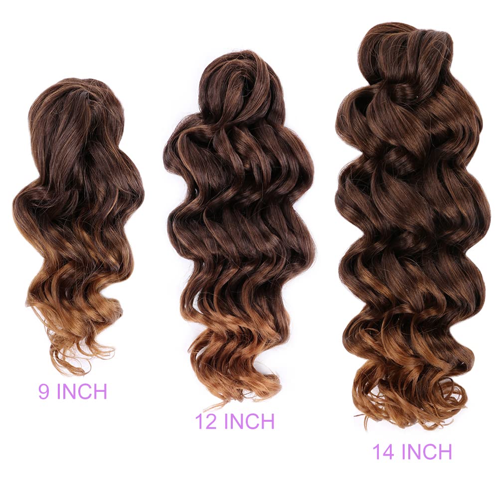12 Inch Ocean Wave Crochet Hair Extensions 8 Packs Ombre Light Brown to Brown Deep Wave Synthetic Hair - Image 6
