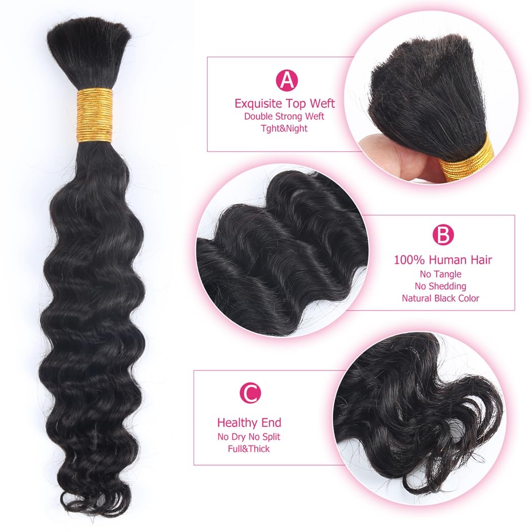 Odir 18 Inch Deep Wave Bulk Human Hair Extensions for Braiding 50g Bundle - Image 2