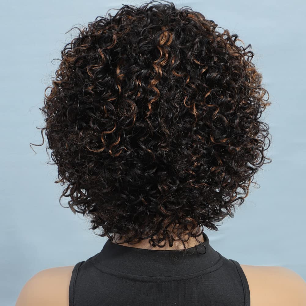 Short Ombre Curly Human Hair Wig for Black Women Side Part Highlighted Piano Color - Image 4