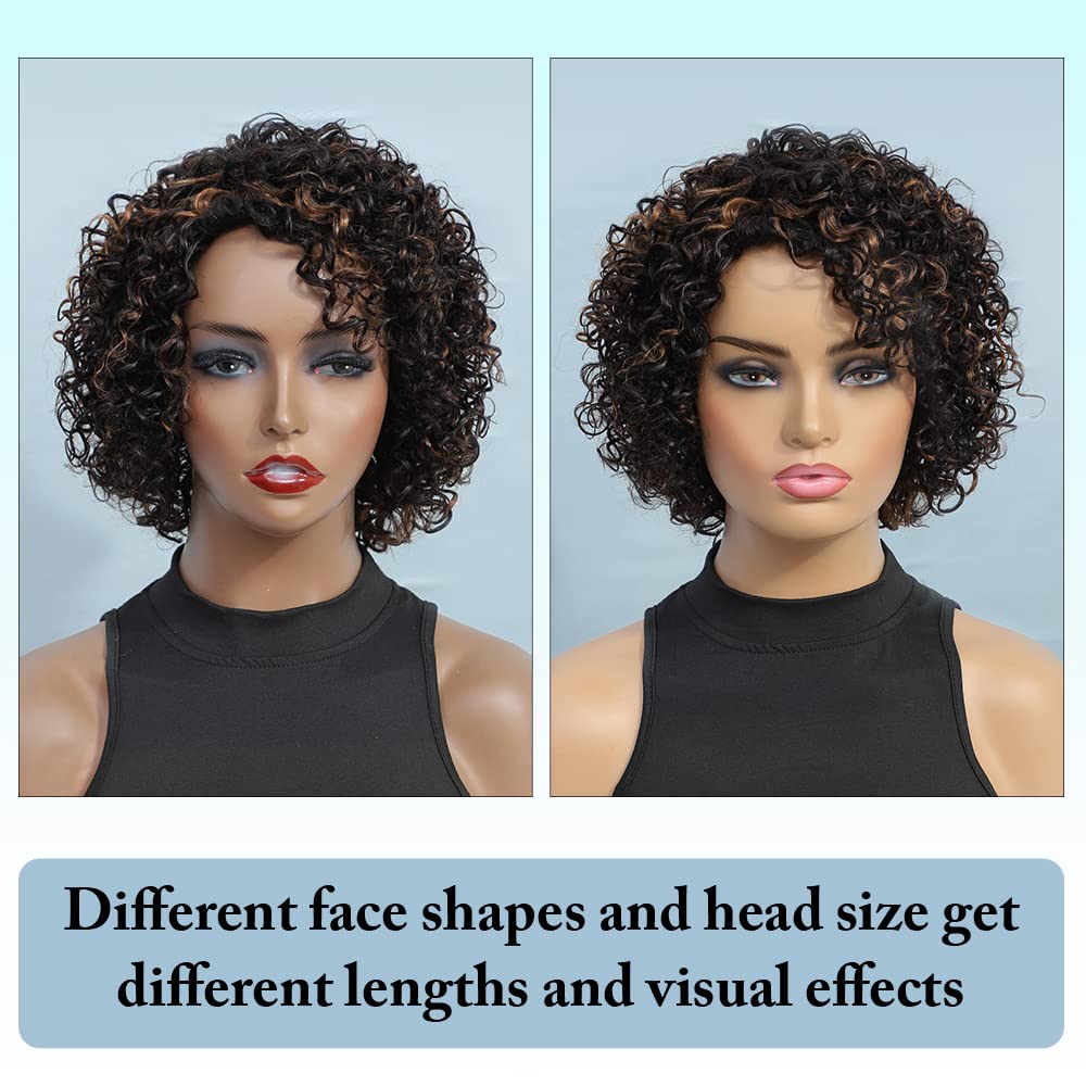 Short Ombre Curly Human Hair Wig for Black Women Side Part Highlighted Piano Color - Image 5