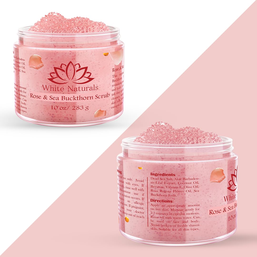 Organic Rose & Sea Buckthorn Face and Body Scrub for Soft Skin, 8 oz - Image 2