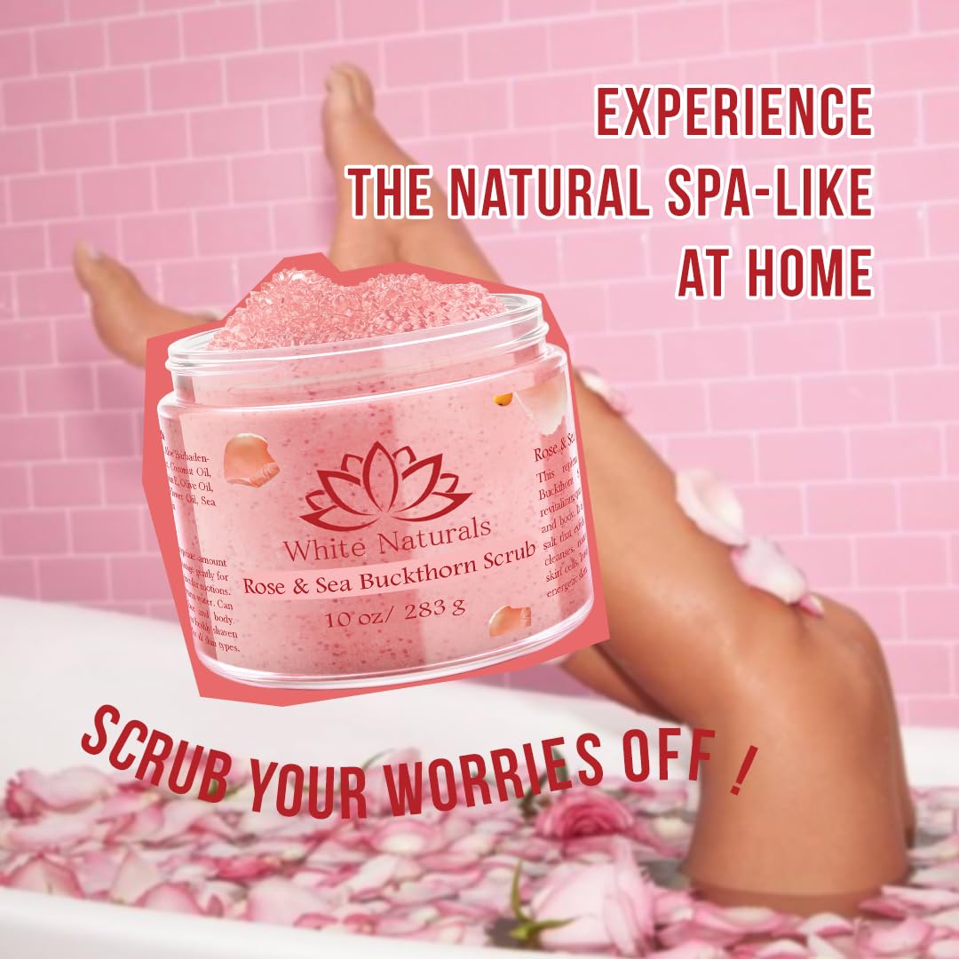 Organic Rose & Sea Buckthorn Face and Body Scrub for Soft Skin, 8 oz - Image 4