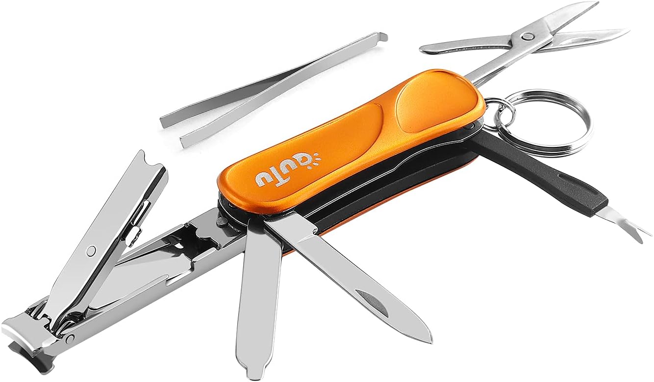 OUTU Orange 7-in-1 EDC Utility Tool Keychain with Nail Clipper and Scissors for Men - Image 9