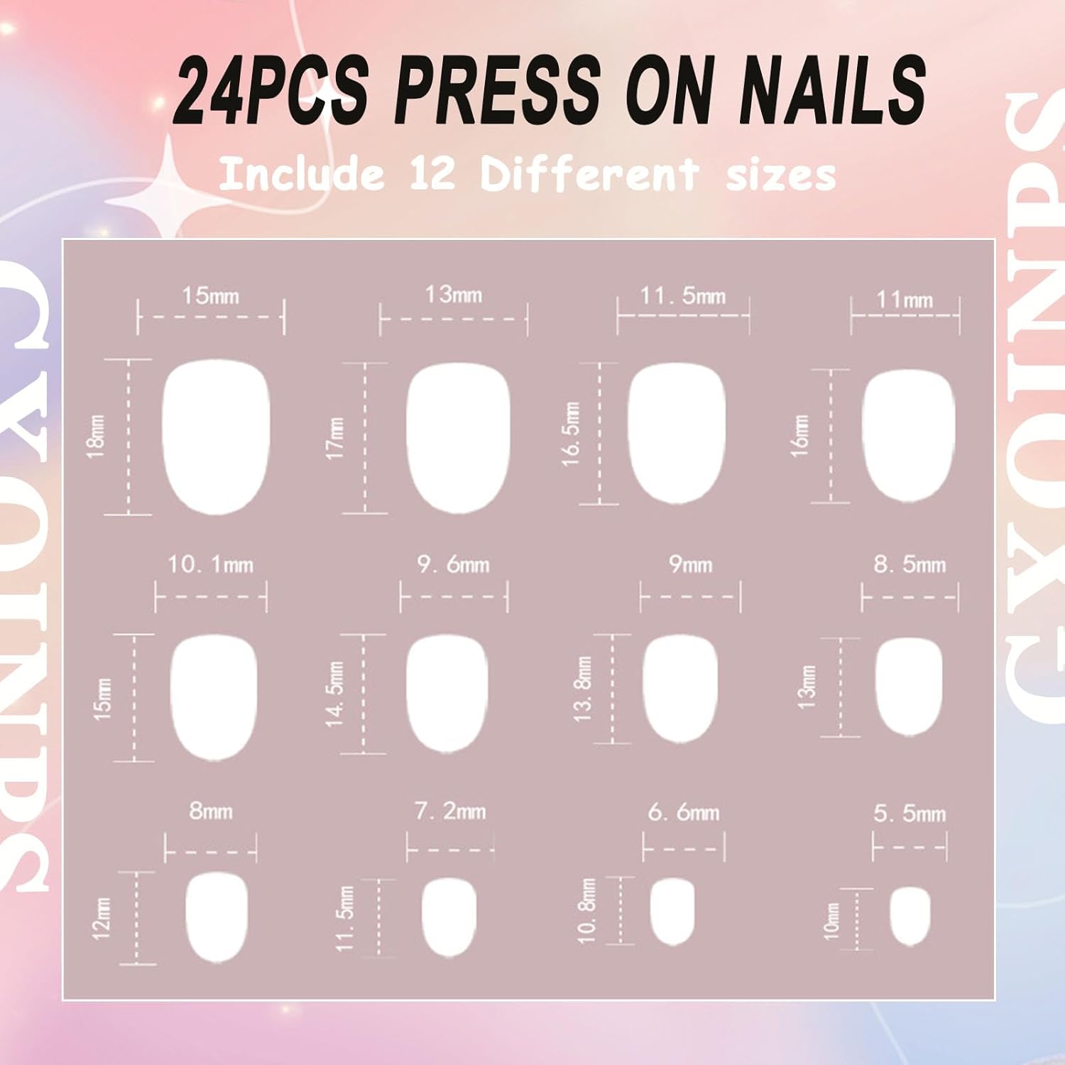 Short Oval Pink & White Ombre Glossy Acrylic Press On Nails Translucent 24 Count - Image 6