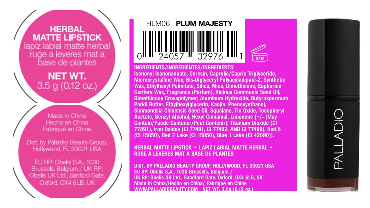 Palladio Herbal Matte Lipstick Plum Majesty Creamy Full Coverage 0.12 oz - Image 9