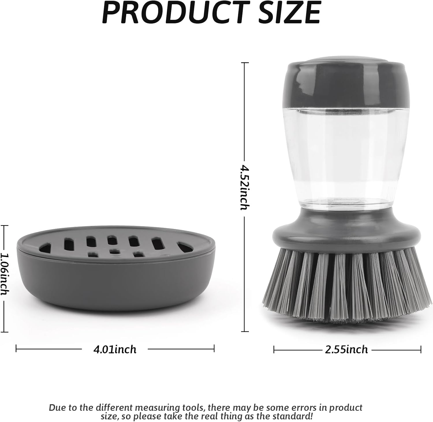 Palm Dish Brush with Built-in Soap Dispenser and Draining Tray for Kitchen Cleaning - Image 6