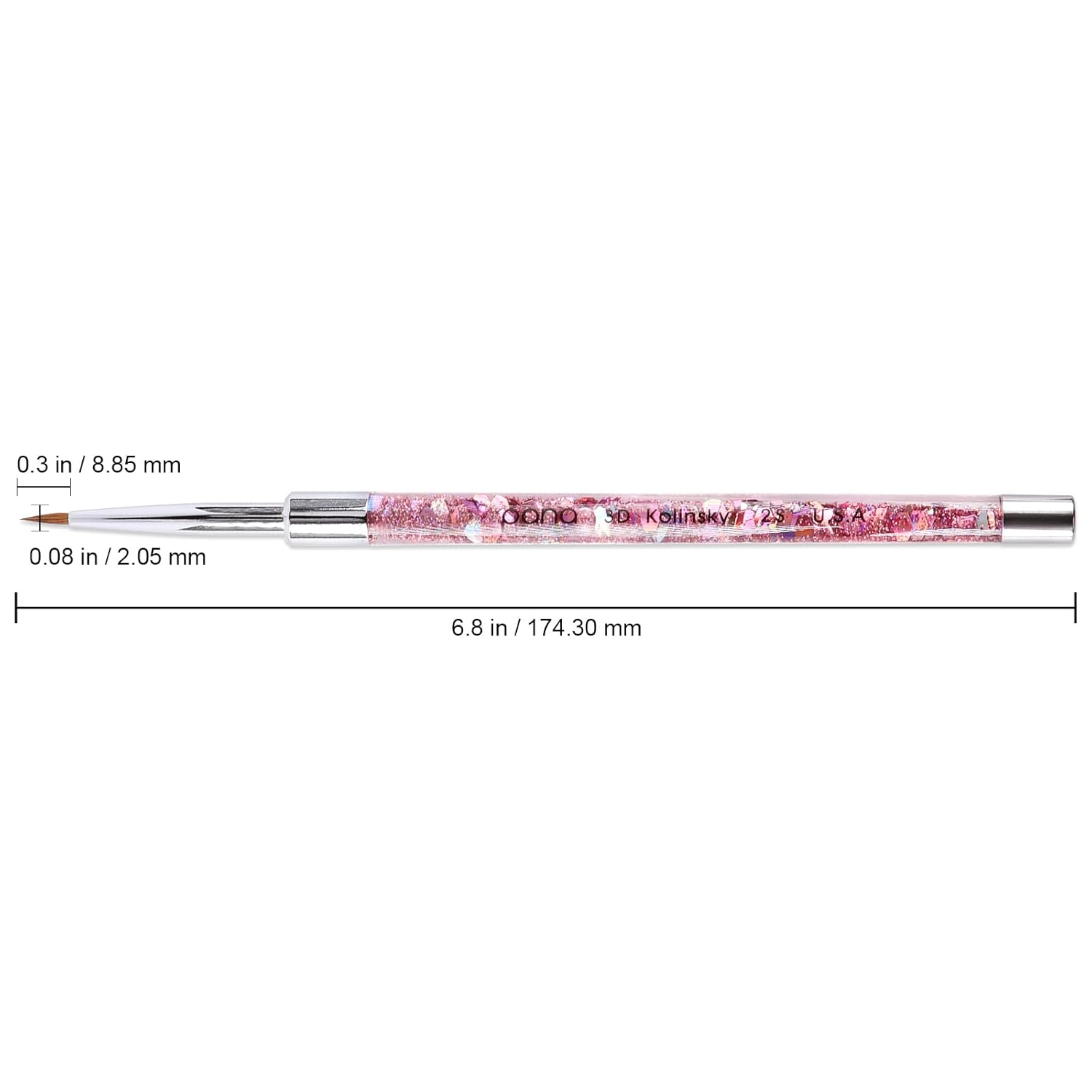 PANA 3D Kolinsky Acrylic Nail Art Brush Pink Glitter Handle Size 2 - Image 2