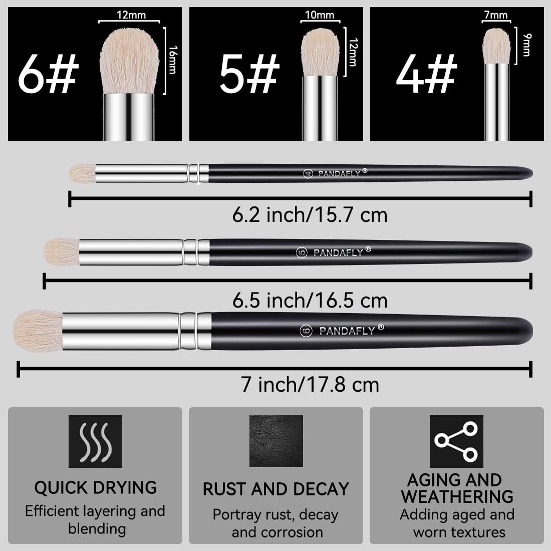 PANDAFLY Drybrush Brush Set 3 Sizes for Acrylic Watercolor Model Painting - Image 3