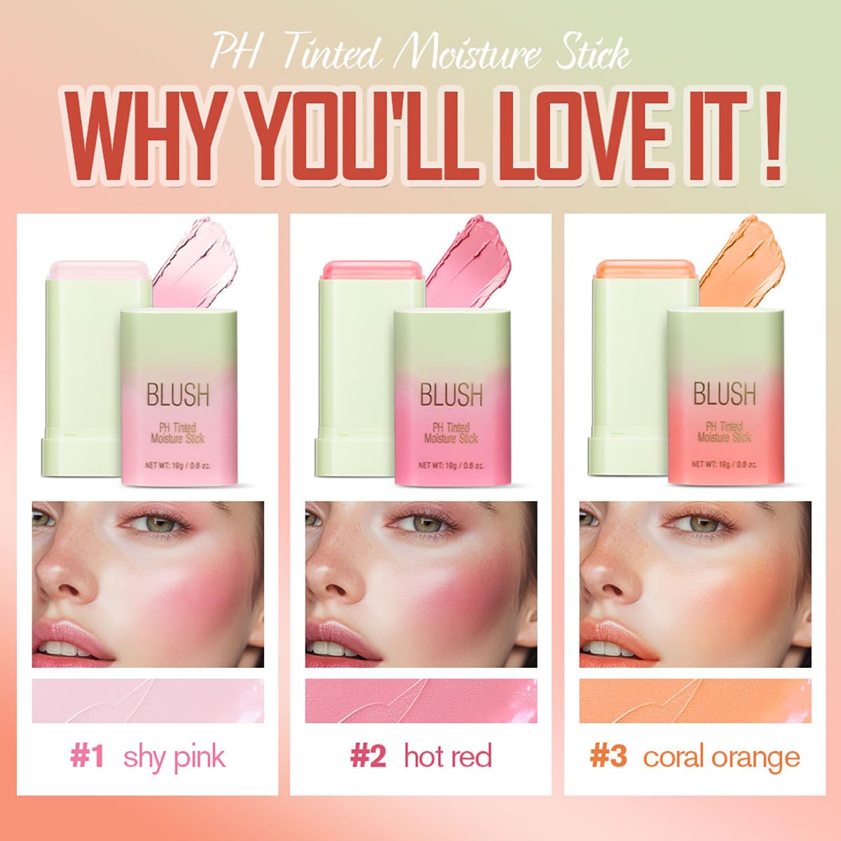 PH Tinted Moisture Stick Shy Pink 3-in-1 Color Changing Blush for Cheeks Eyes Lips 0.35 oz - Image 8