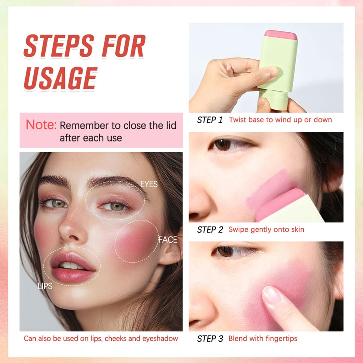 PH Tinted Moisture Stick Shy Pink 3-in-1 Color Changing Blush for Cheeks Eyes Lips 0.35 oz - Image 6