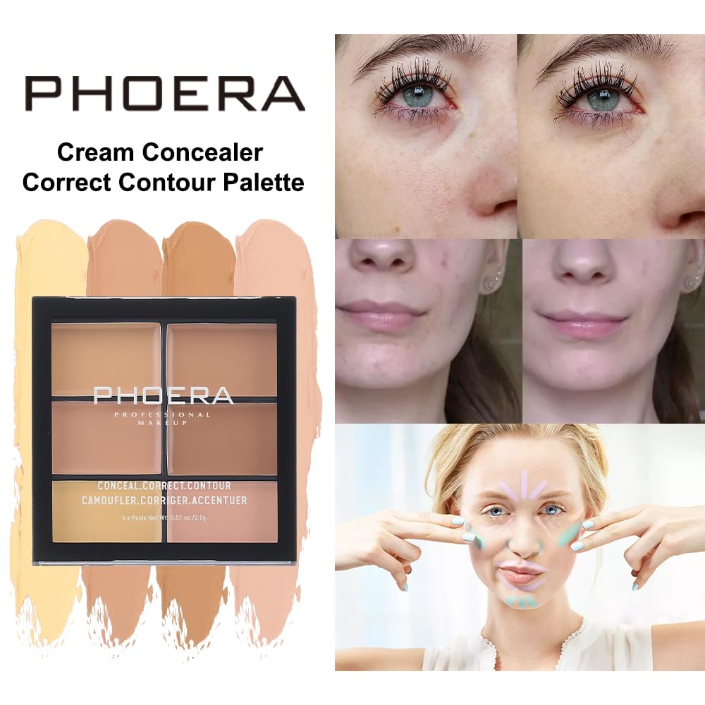 PHOERA Full Coverage Concealer Palette for Face Contouring Color Correction 03 Deep - Image 5