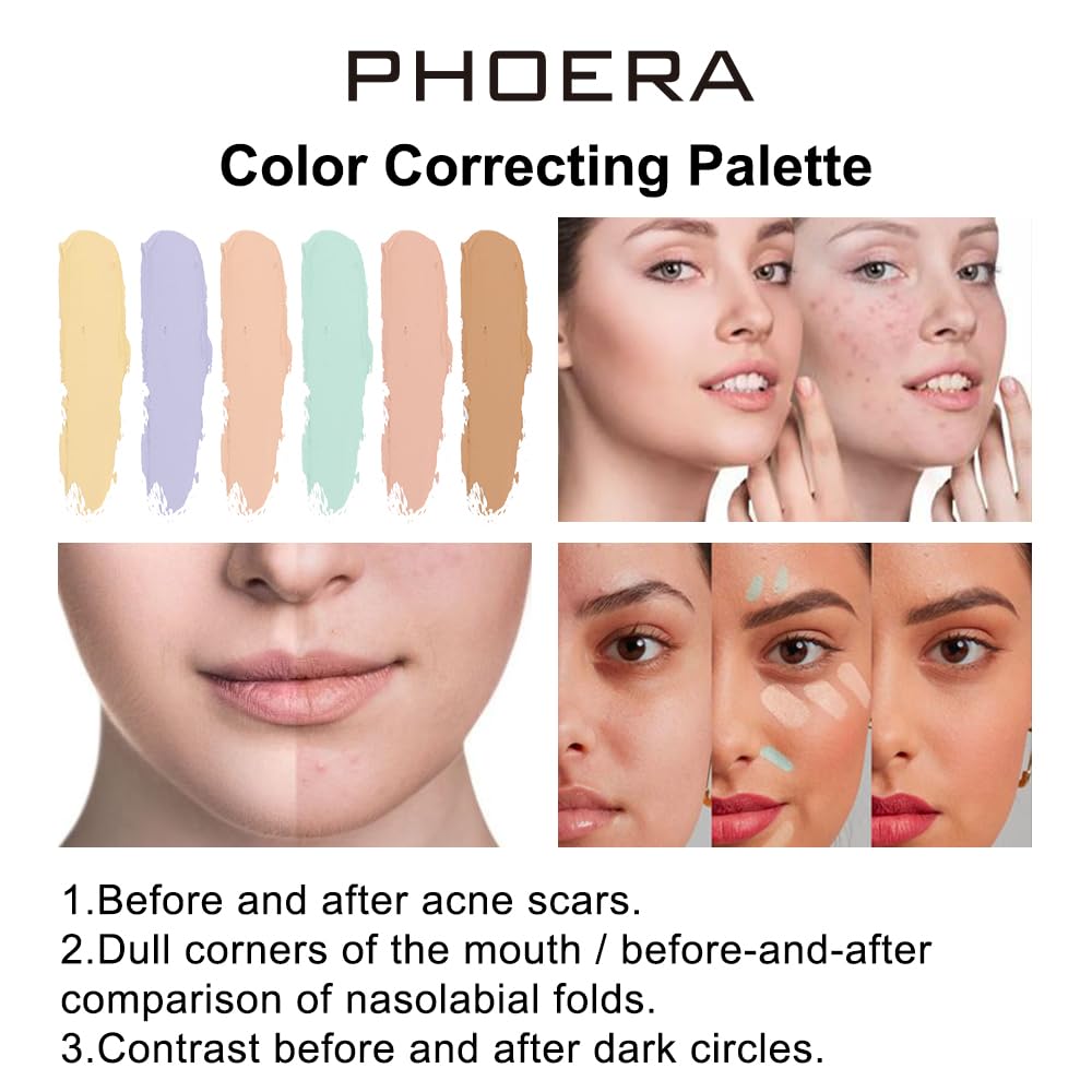 PHOERA Full Coverage Concealer Palette for Face Contouring Color Correction 03 Deep - Image 2