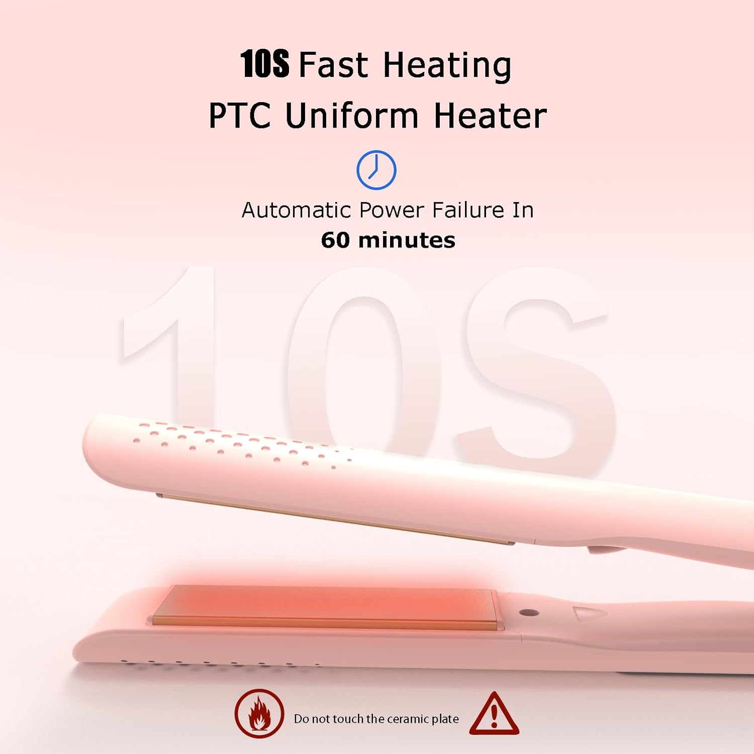 Pink 2-in-1 Hair Straightener and Curler with Fast Heating Tourmaline Ceramic, 60-Minute Auto Shutoff - Image 3