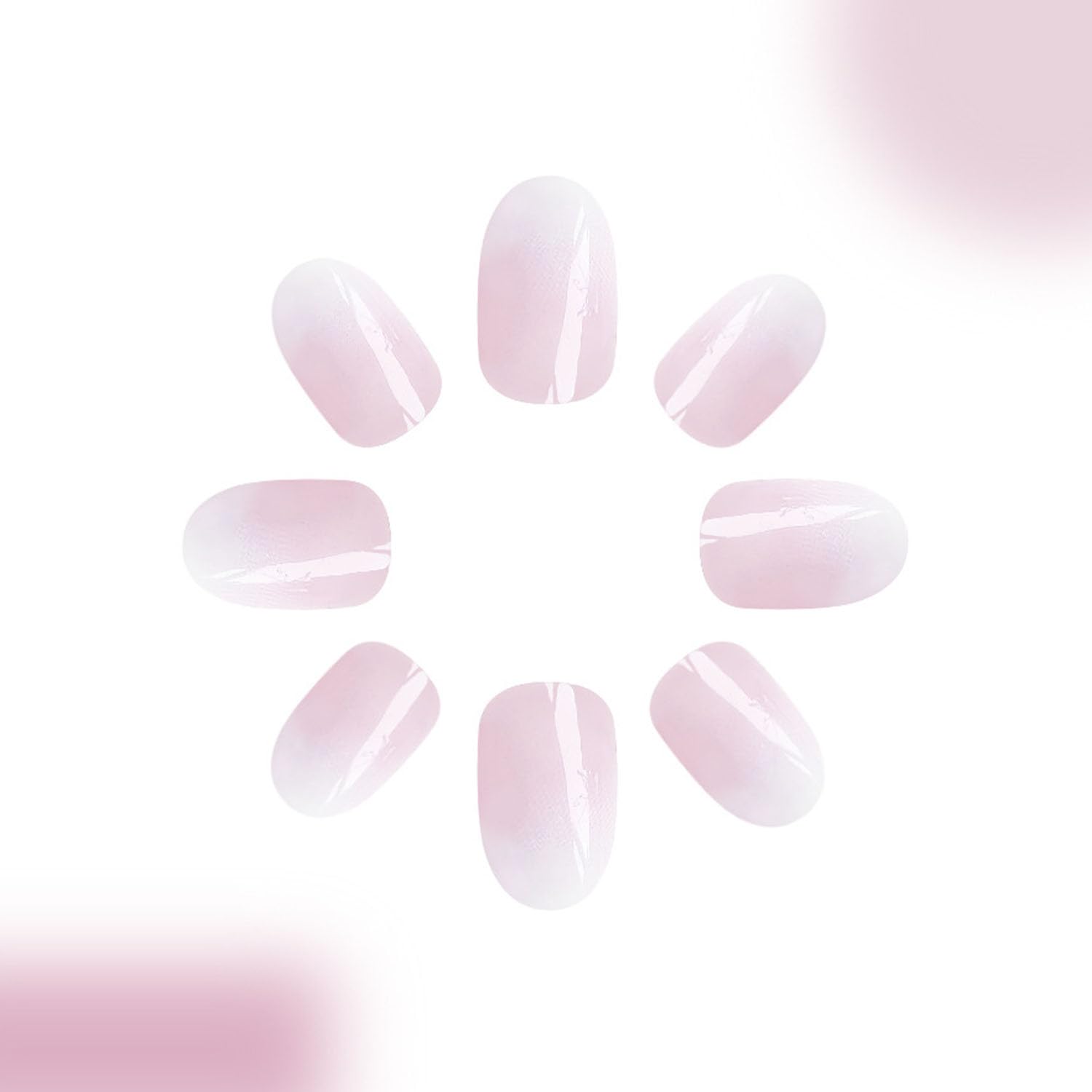 Glossy Pink White Ombre Short Oval Press On Nails Set 24 Pcs Women - Image 5