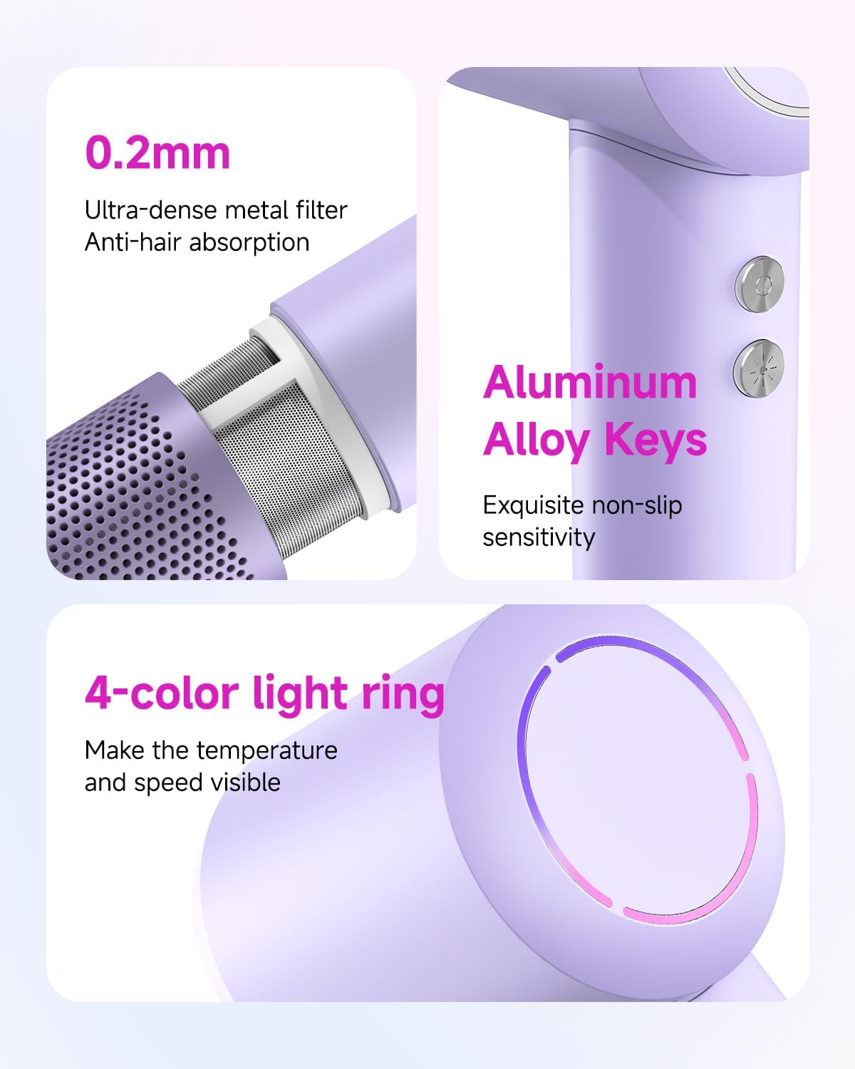 PLUZZ Pink 1600W High-Speed Hair Dryer Set, 110000RPM, Low Noise, Travel Ready with Diffuser - Image 8
