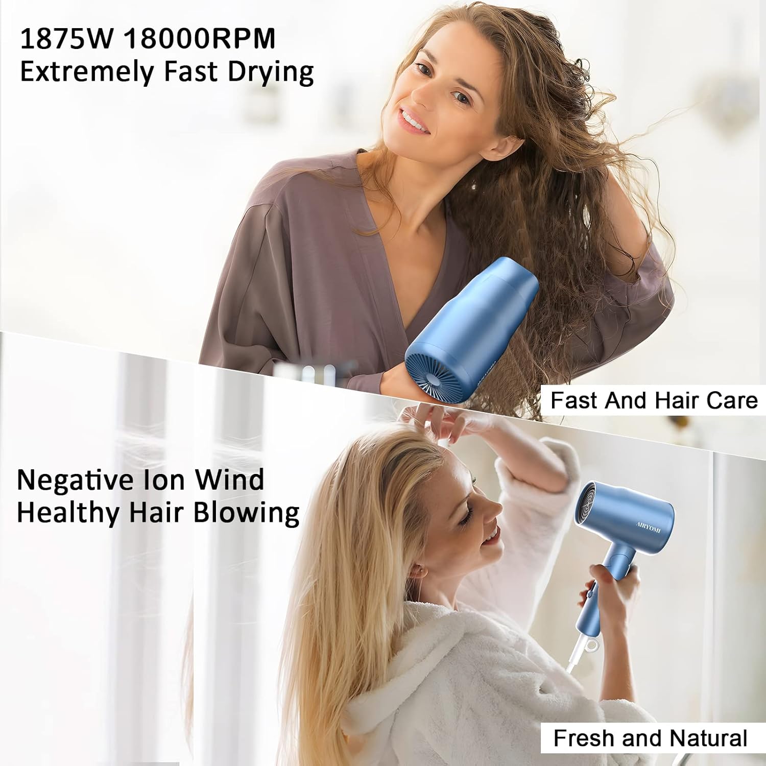 1875W Dual Voltage Lightweight Compact Folding Travel Hair Dryer with EU Plug - Image 5