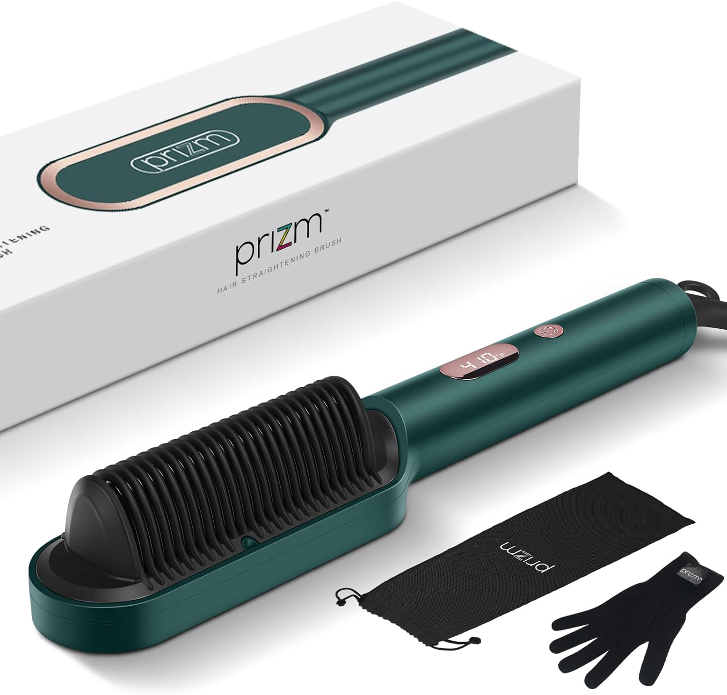 Prizm Dark Green Hair Straightener Brush with Fast Heating, 4 Temperature Settings, Anti-Scald - Image 9