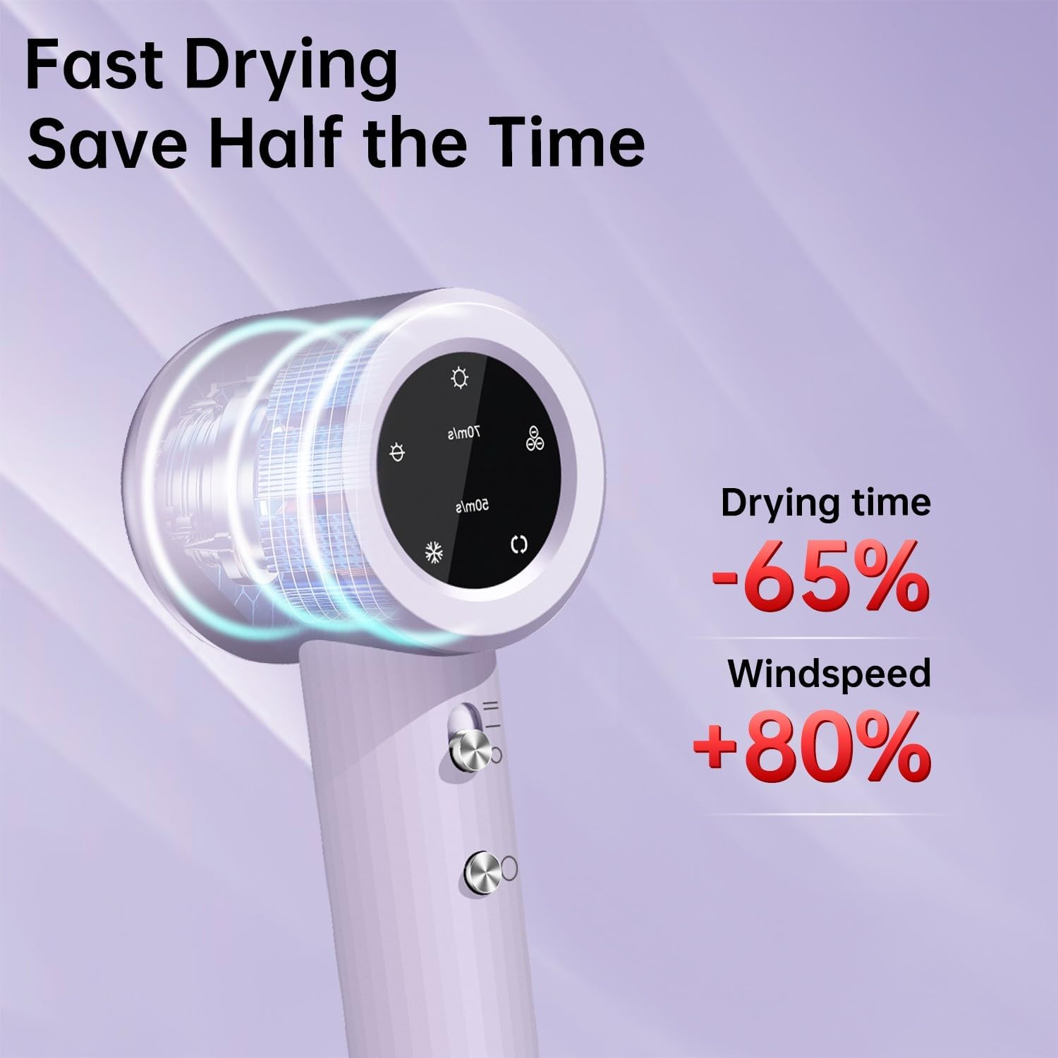 Professional 1400W Purple Ionic Hair Dryer with 3 Heat Settings and 2 Speeds - Image 3