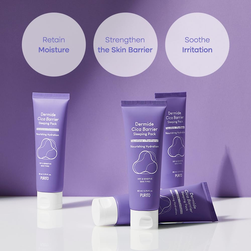 PURITO Dermide Cica Barrier 80ml Sleeping Pack Night Cream for Sensitive Skin - Image 3