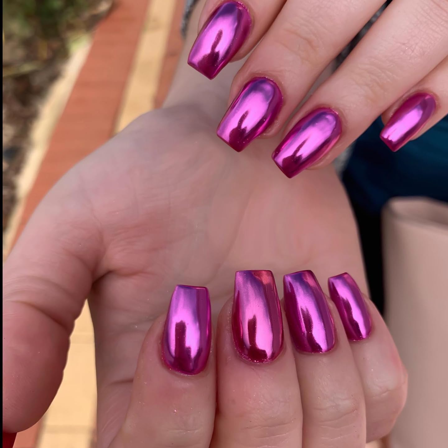 Purple Chrome Square Medium Length Press-On Nails 24 Count Metallic Mirror Finish - Image 2